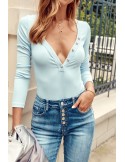 Ribbed bodysuit with a button-down neckline, blue FG598 - Online store - Boutique